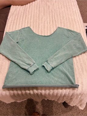 Light Teal Women's Pullover Off The Shoulder Sweater